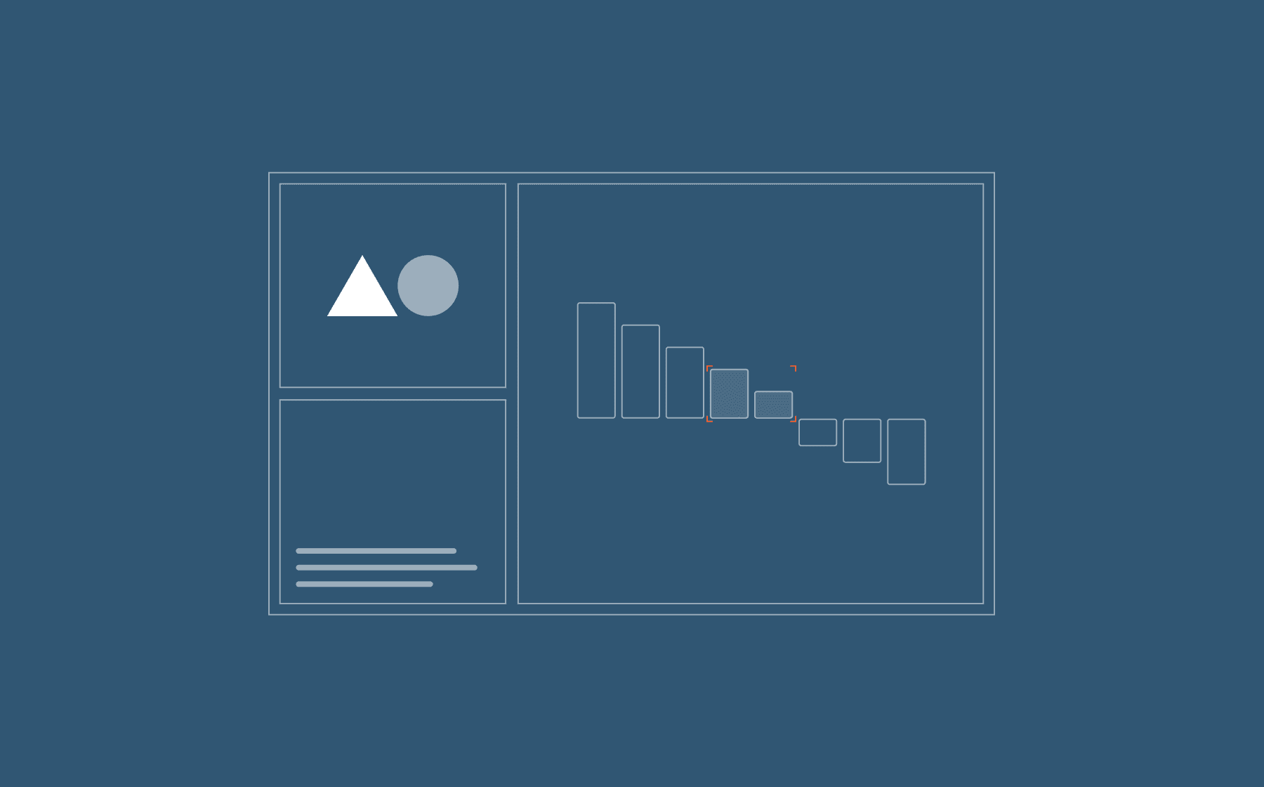 graphic screen of charts, sharts and texts